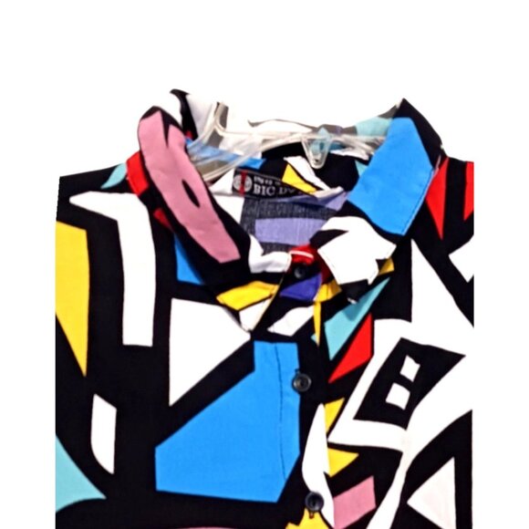 Abstract Mod Long Sleeve Blouse Cubist Color Block 60s 90s Style UK 18 US 14 - Picture 4 of 9